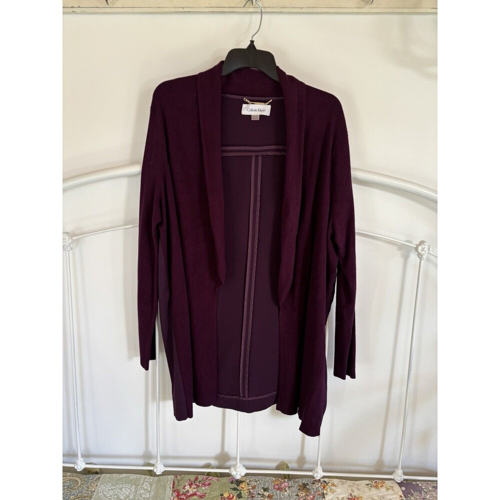Calvin Klein Maroon Cranberry dressy Open Cardigan XL EUC work wear office